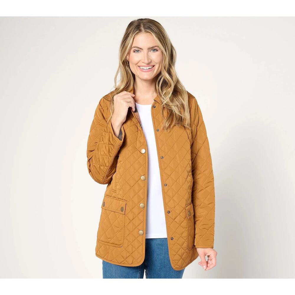Joan Rivers Quilted Barn Coat with Plaid Lining Ginger Large A663137